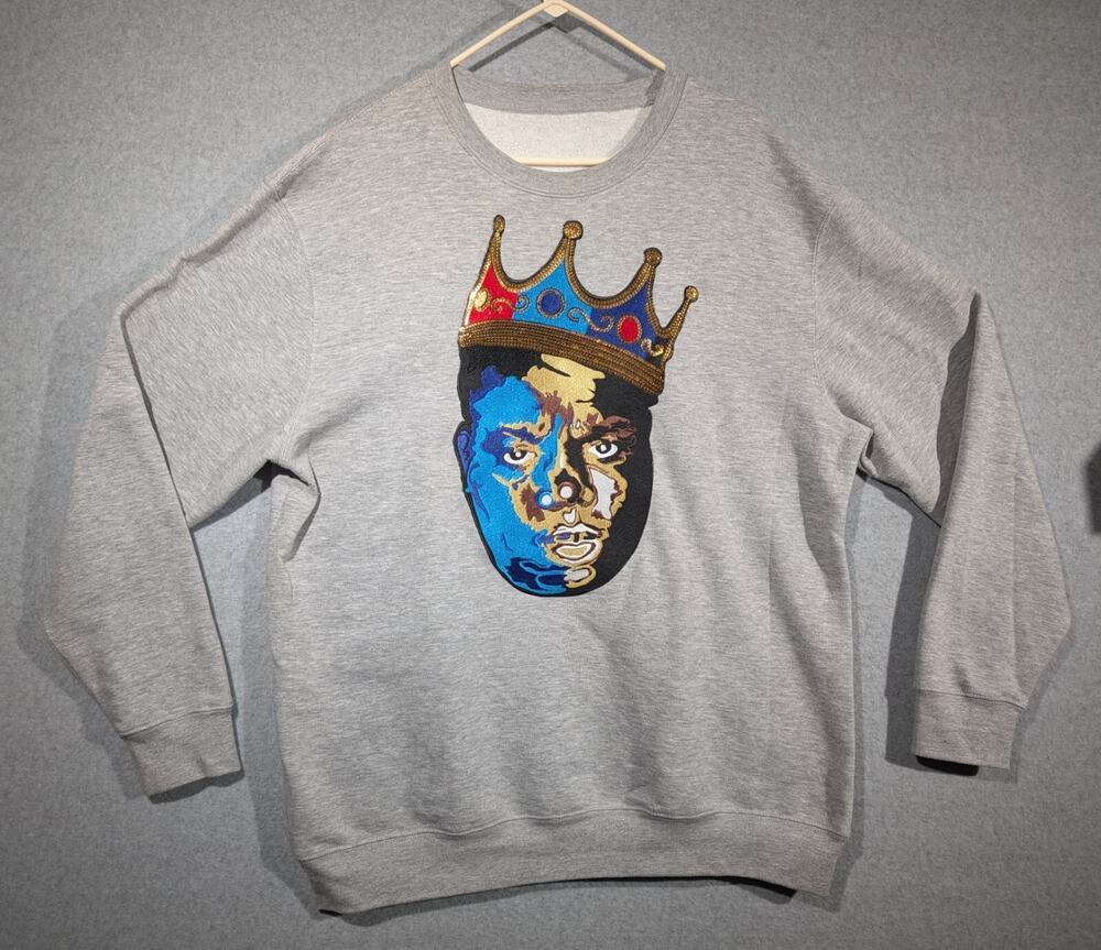 Notorious BIG Biggie Sweatshirt Embroidered Raised 3D Print w/ Sequins Size XL *